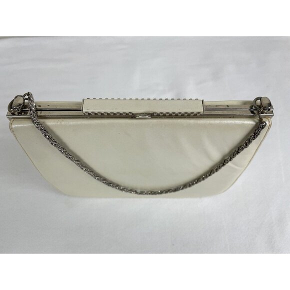 Vintage 1950s 1960s Nicholas Reich Pearl White Hand Bag Purse Bag Silver Chain - Picture 6 of 12